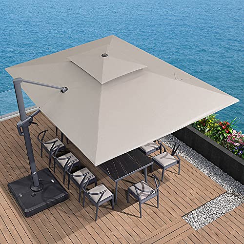 Spacmirrors Sonnenschirm zum Aufhängen, versetzt, rechteckig, Terrassenschirme, Freischwinger-Sonnenschirm für Rasen, Garten, Terrasse, Hinterhof, Pool, grau, 3,5 x 3,5 m – Bild 3