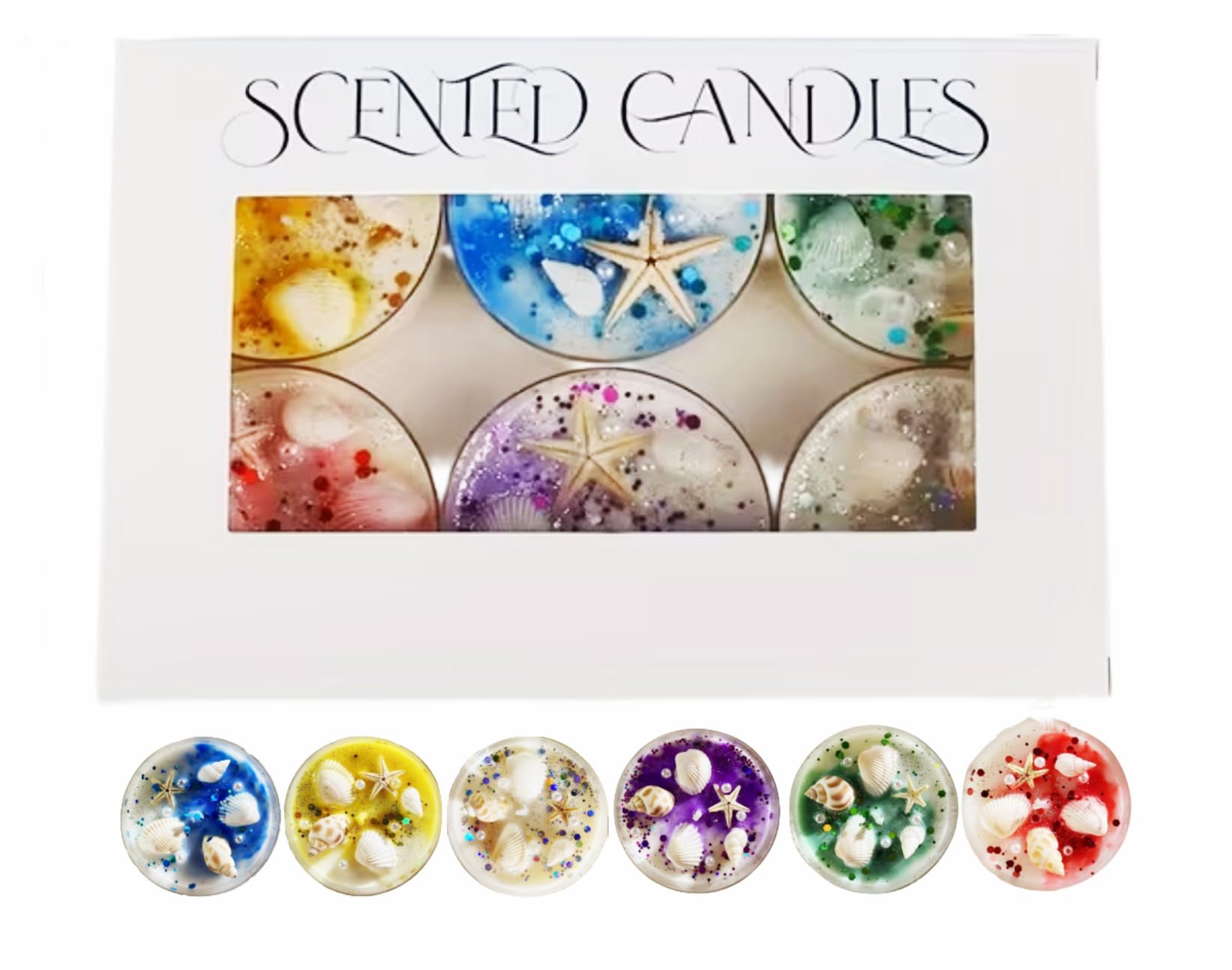 Ocean Shell Decorative Scented Candles Set, Seashell and Starfish Design, Multi-Coloured with Glitter Gift Box, Best Gift for Christmas, Valentineโs Day, Motherโs Day & All Occasions