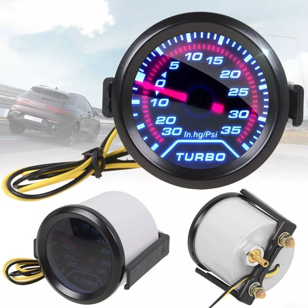 Manometro digitale Turbo Boost, 52 mm, misuratore di pressione Turbo Boost per auto, puntatore digitale 35 PSI con lente fumé e kit di installazione con ago illuminato