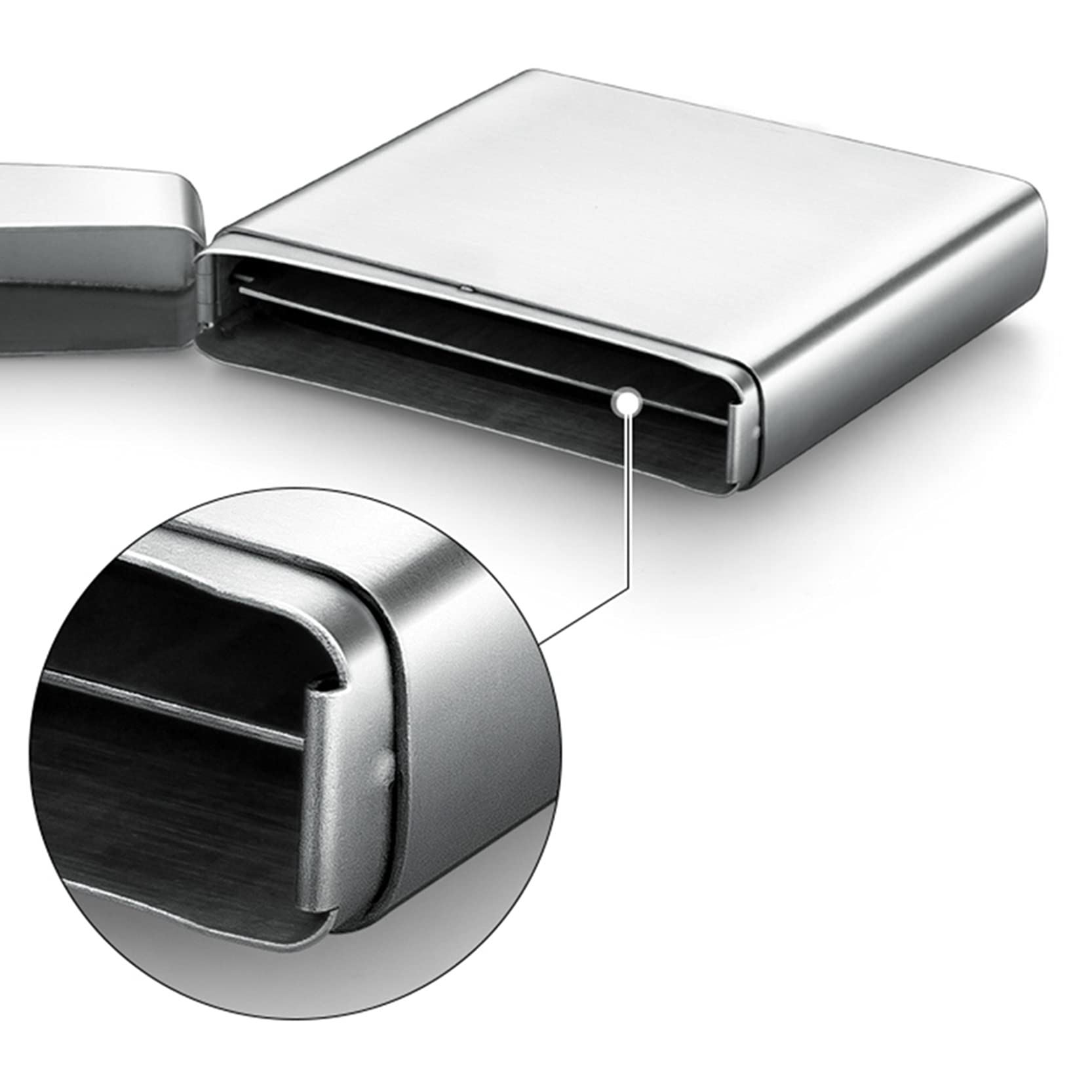 Etui na papierosy ze stali nierdzewnej， ultracienkie etui na papierosy z metalu， obudowa ze stali nierdzewnej， dwuwarstwowy， zapobiegający zakleszczeniom otwór，C-82 * 17 * 93mm