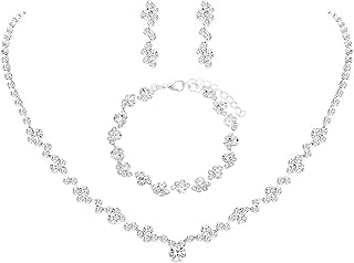 Hochzeit Schmuck Sets für Damen Strass Kristall Halskette Armband Anhänger Ohrring Set Silber Brautschmuck Set Hochzeit Verlobung Braut Brautjungfer Geschenk Schmuck