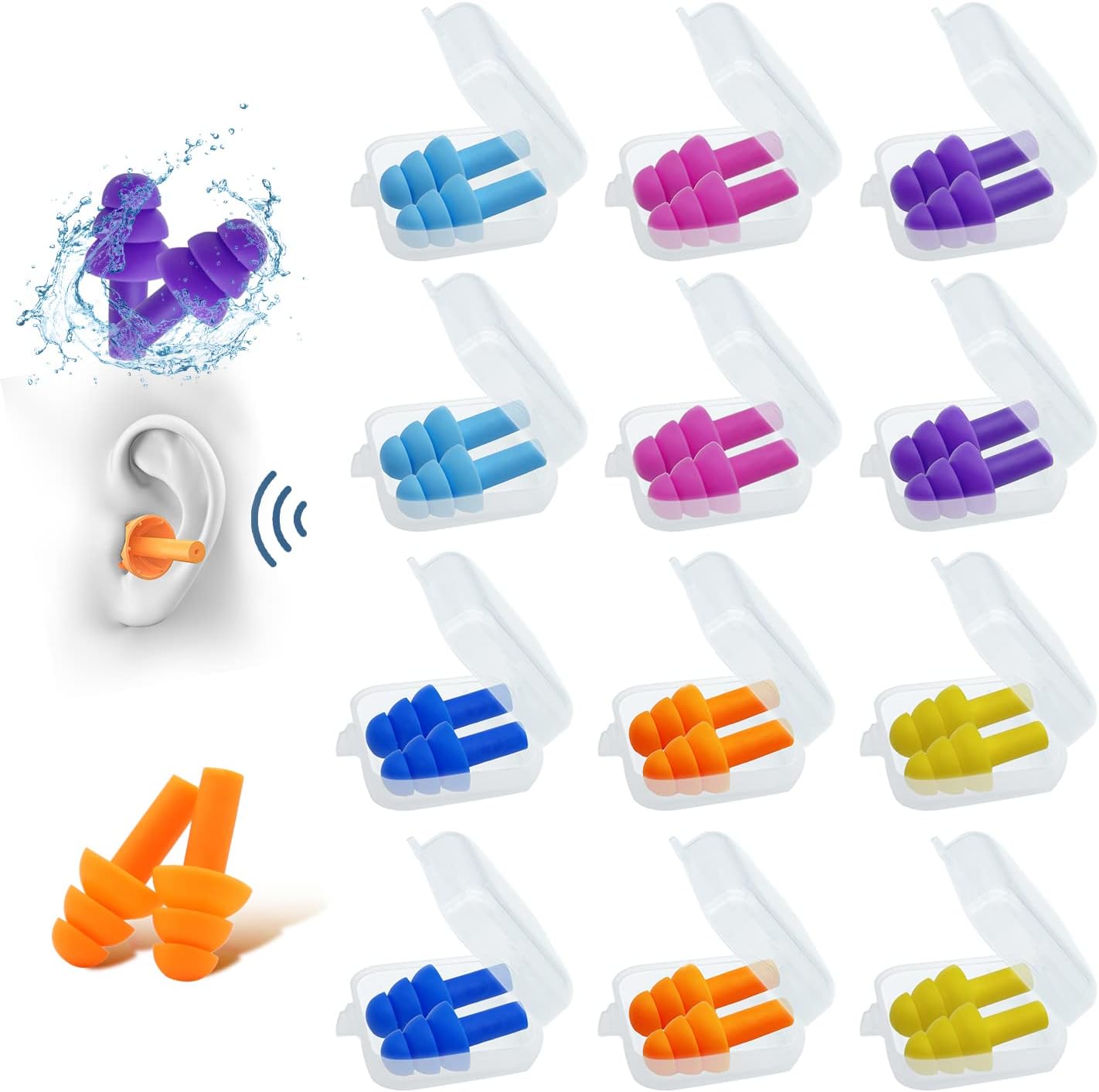 Silicone Ear Plugs for Sleeping,12 Pairs Reusable Earplugs Noise