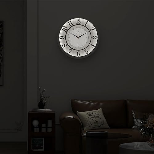 Miniatura 7 de Ddysins Reloj de pared con luz nocturna, relojes iluminados con control de sonido, relojes de pared iluminados silenciosos que funcionan con pilas,