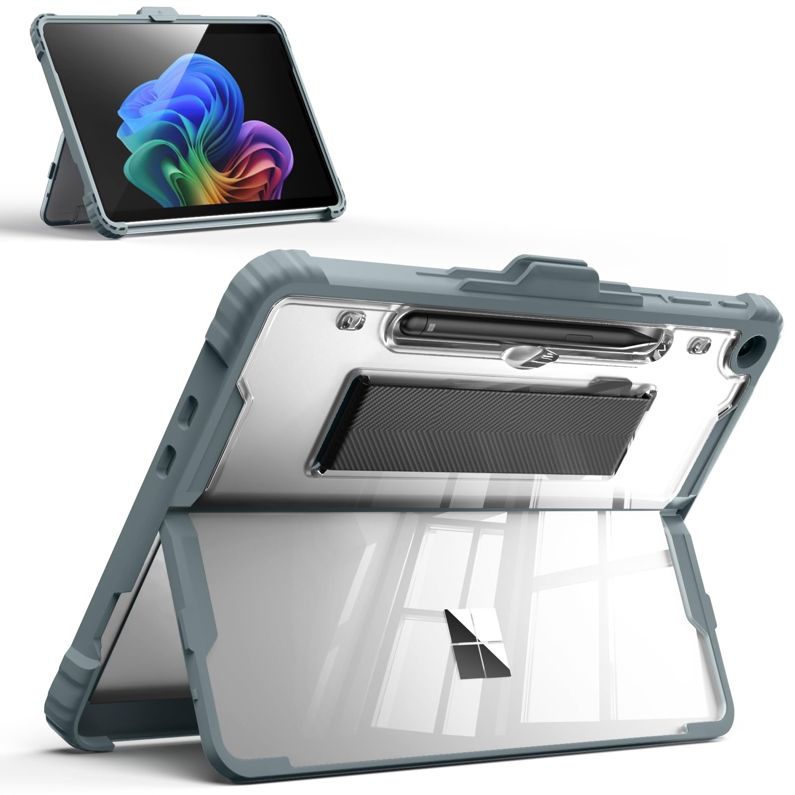 MoKo Hülle für Microsoft Surface Pro 12" 2025, Robuste Transparente Schutzhülle mit All-in-One-Design, Multi-Winkel-Ständer, Stifthalter und Handschlaufe,kompatibel mit Type Tastatur, EIS+Ozean