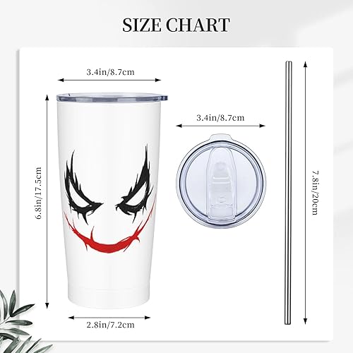 Miniatura 3 de Joker Smile - Taza térmica de acero inoxidable de 20 onzas con tapas, taza térmica de doble pared, popote de metal y cepillo, duradero,