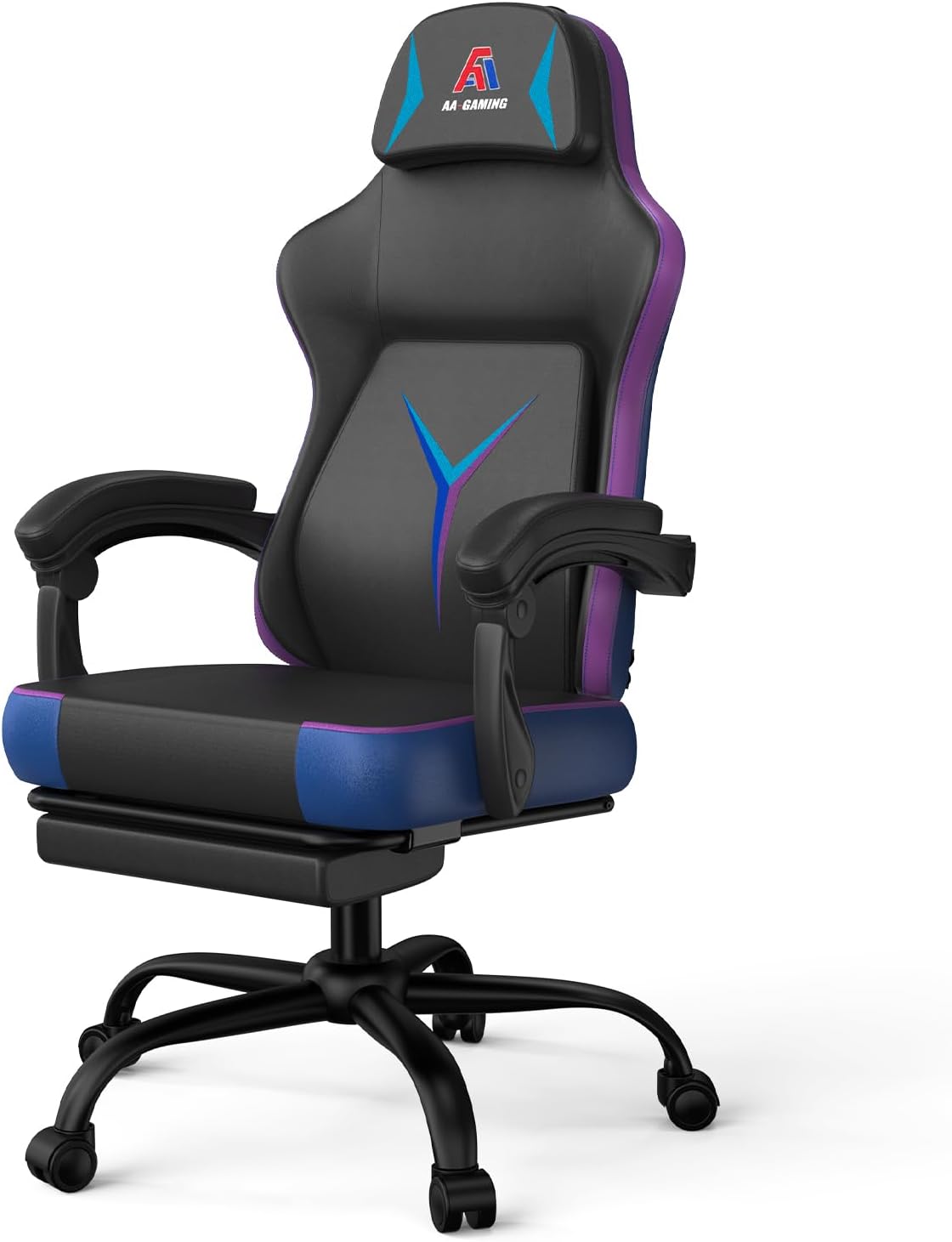 AA Products Gaming Chair Ergonomic High Back Computer RacingChair Adjustable Office Chair with Footrest, Lumbar Support Swivel - BlackBlue