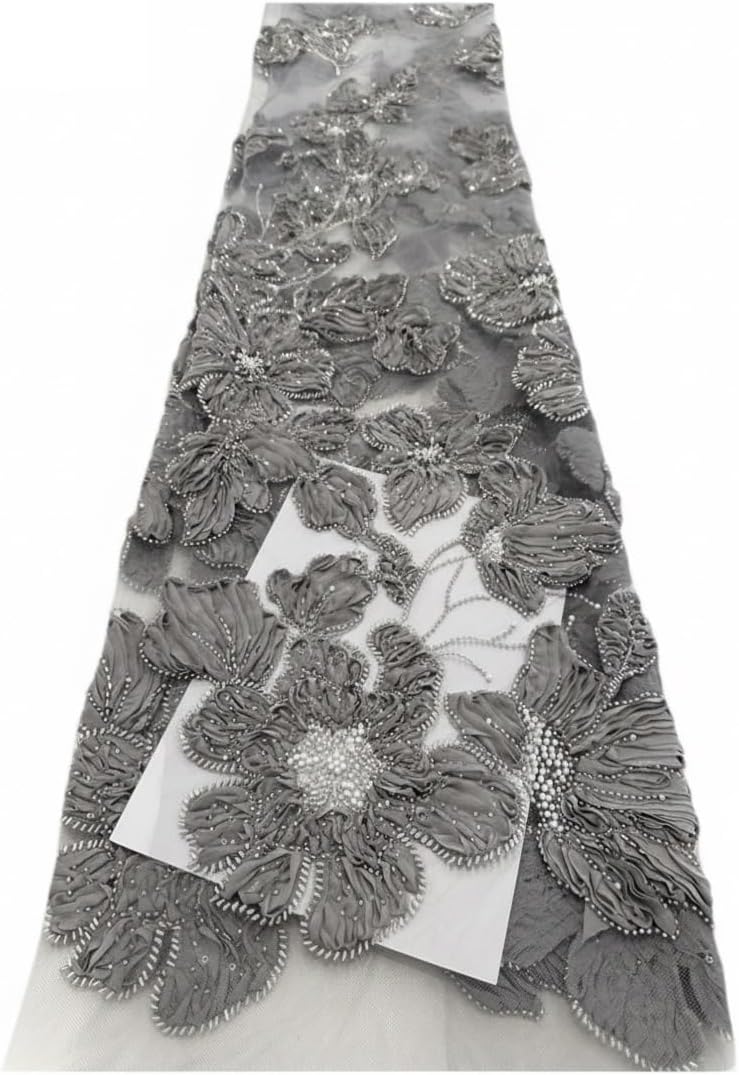 5 Yards Stereo Flower Sequin Fabric 3D Bead Tube Embroidery Mesh for Performance Dress Wedding DIY(Red2)