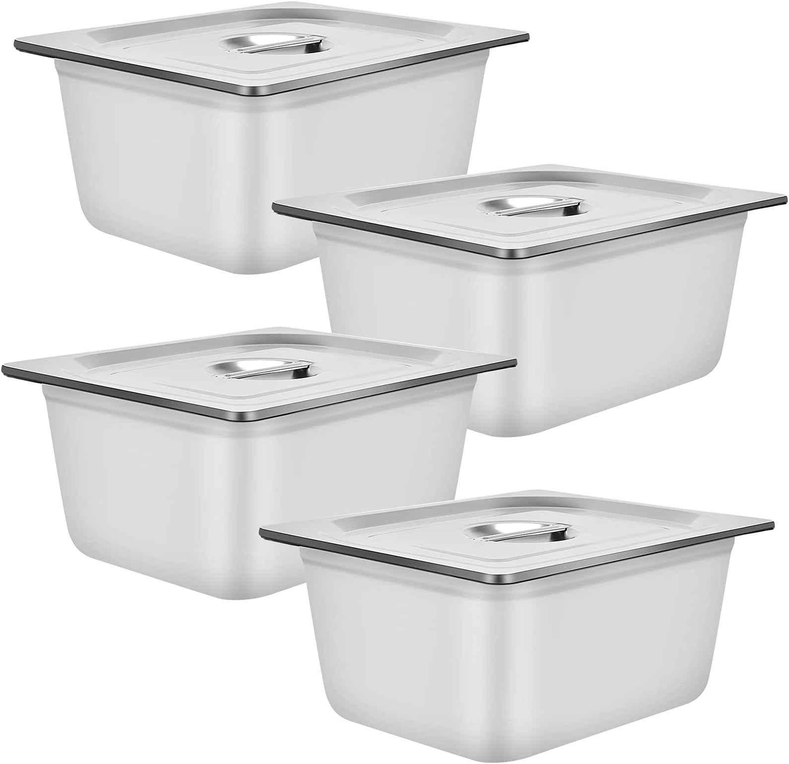 4 Packs 1/2 Size x 6" Deep Stainless Steel Hotel Pan with Lid