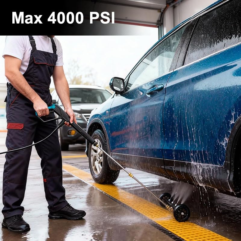 Attacco per idropulitrice a doppia funzione, 4000 psi, acqua calda e fredda max 100 °C, scopa per idropulitrice con 3 bacchette di estensione e 4 ugelli