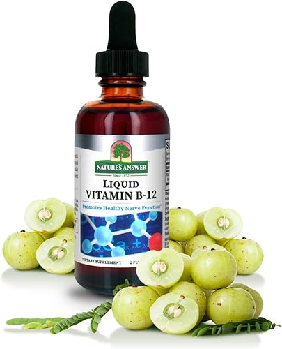 Nature's Answer Vitamina líquida B-12 | Promueve la función nerviosa saludable y los niveles de energía | Con sabor natural y sin gluten, 2 onzas