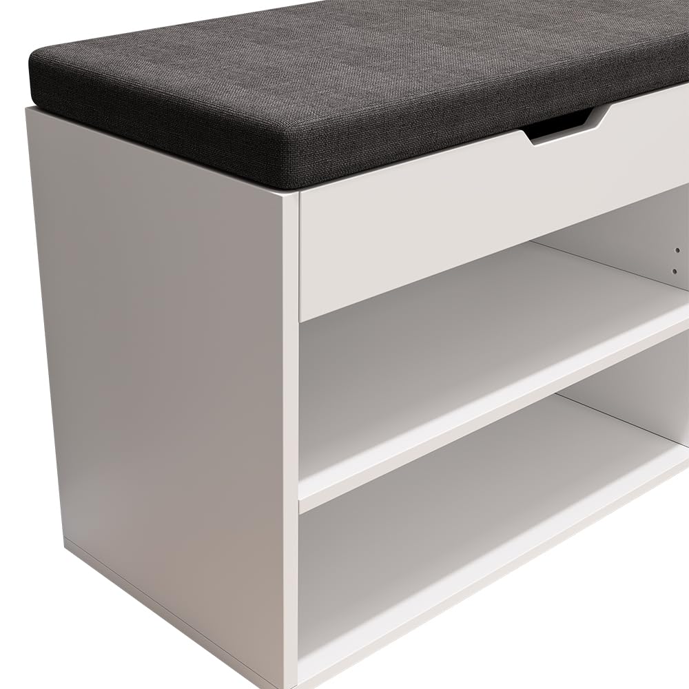 Vicco Panca scarpiera da ingresso Titus, Bianco, 60 x 45 cm con ripiano, adatto per la conservazione e combinabile come seduta