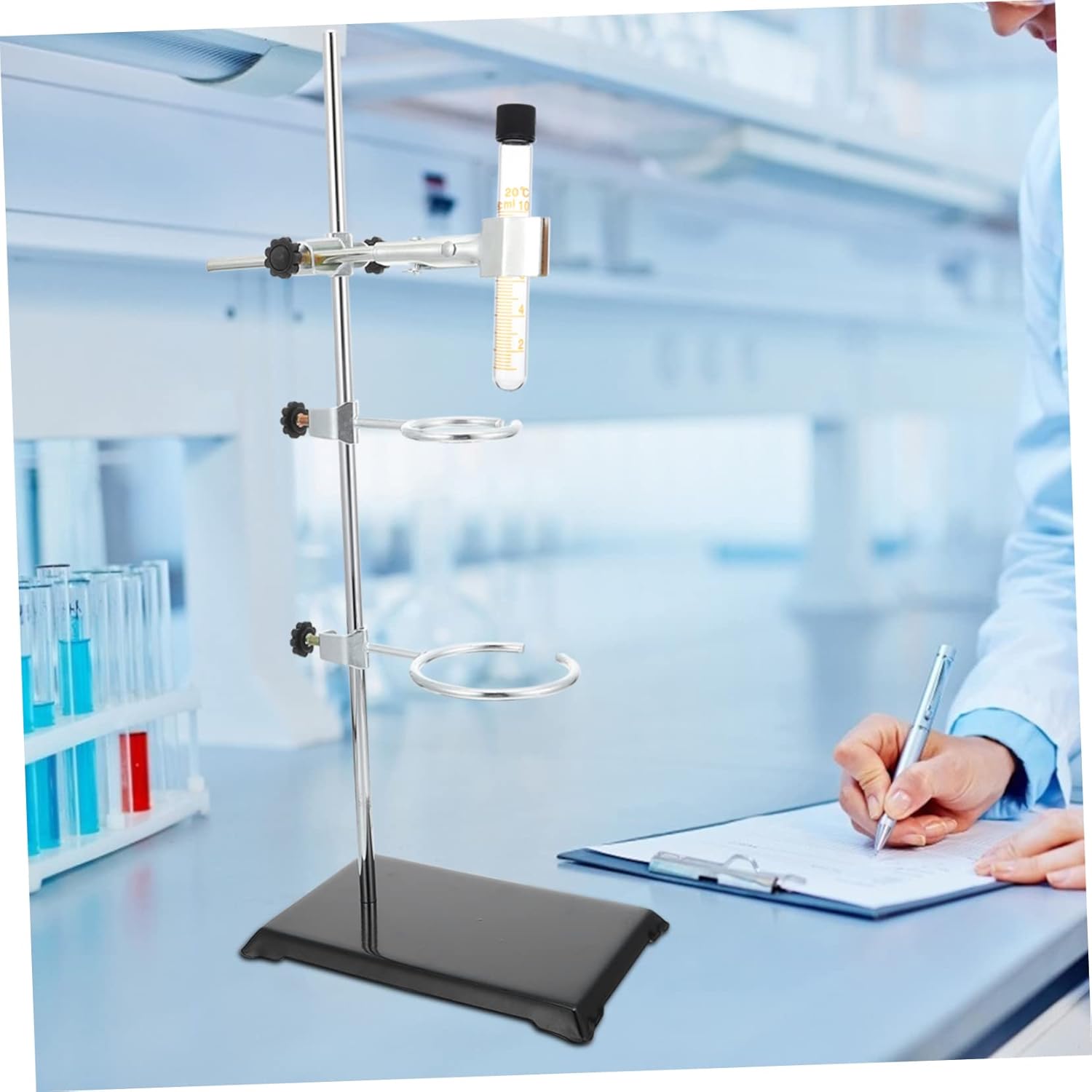 Complete Laboratory Retort Stand Set Support Stand Flask Clamp Stable Metal Base for Chemistry Experiments in School and Research