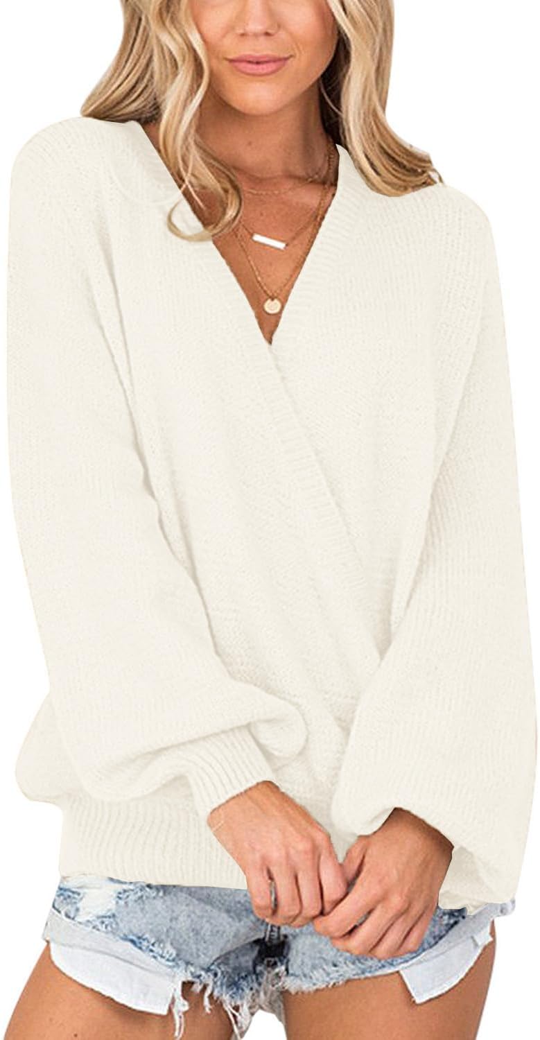 Women's Knit Faux Wrap Surplice Sweater Top with V Bahrain Ubuy