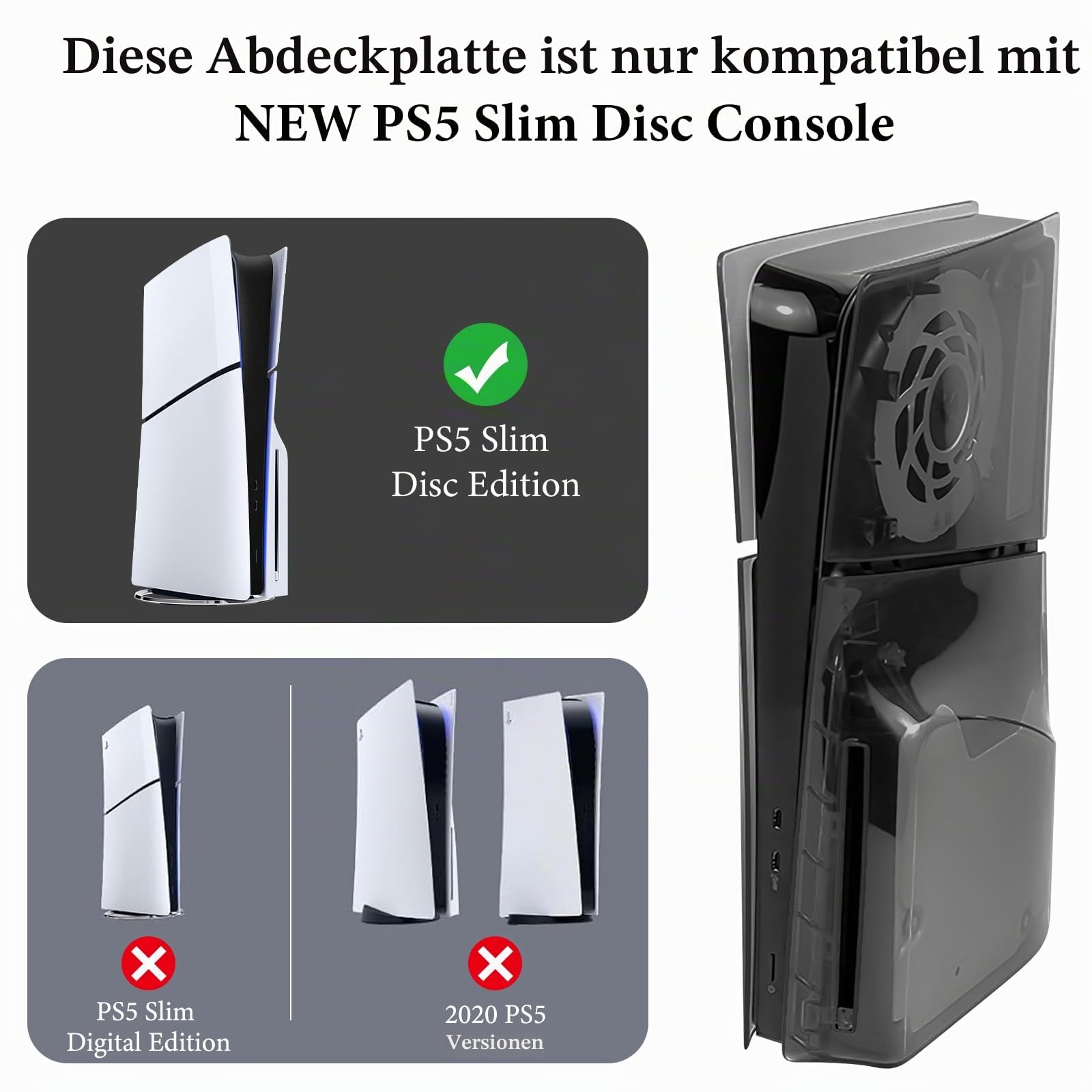 Geekria Transparente Abdeckplatten, kompatibel mit PS5, PlayStation 5 Console, Ersatzgehäuse, Gaming-Zubehör (ps5 Slim) Schwarz