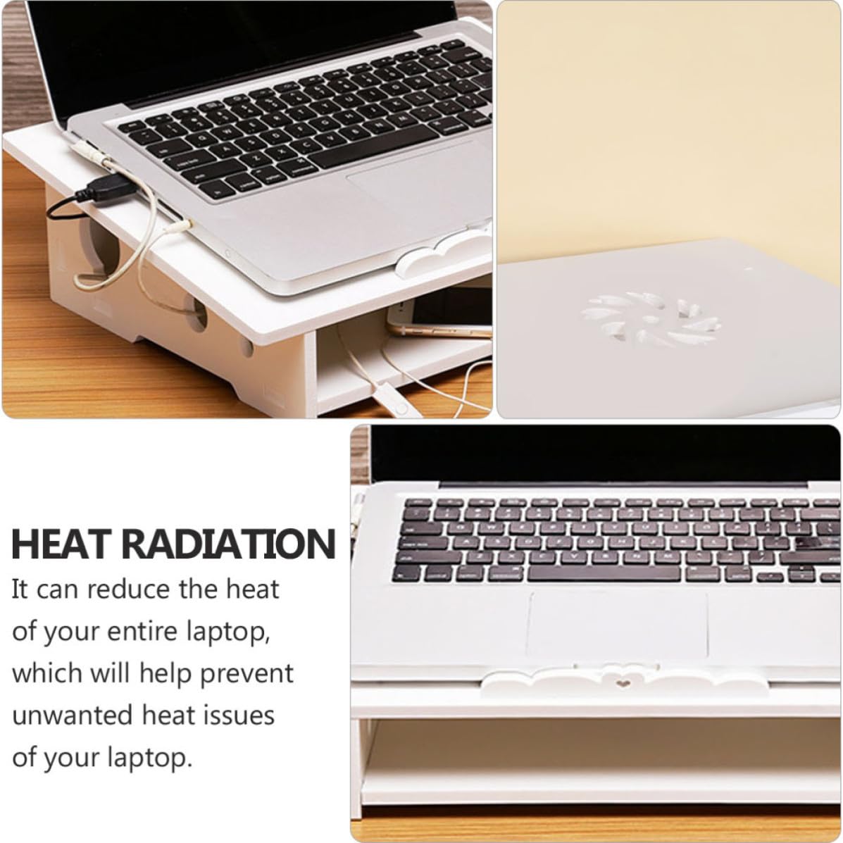 MAGICLULU Supporto per Laptop Rialzo Computer Portatile Funzione di Raffreddamento e Storage, Supporto Display, in Wood Plastic Board, Bianco, per Casa e Ufficio