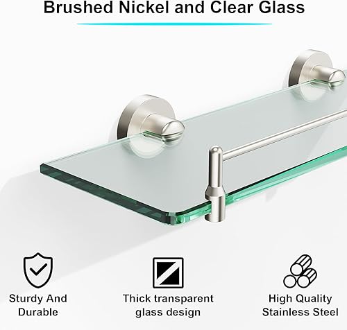 Miniatura 4 de Estantes de baño de vidrio, estantes flotantes de níquel cepillado para pared, rectangular, moderno, estante de vidrio de acero inoxidable para