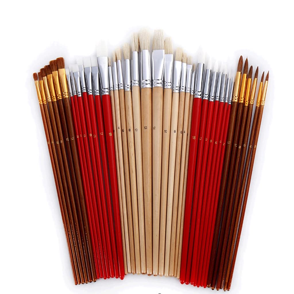 Ensemble de pinceaux 38 pièces avec Sac en Toile et Long Manche en Bois, Fournitures de Peinture à l'huile et à l'aquarelle, Ensemble de Peinture