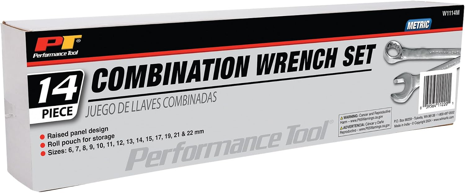 Performance Tool W1114M Metric Combination Wrench Set, 14-Piece