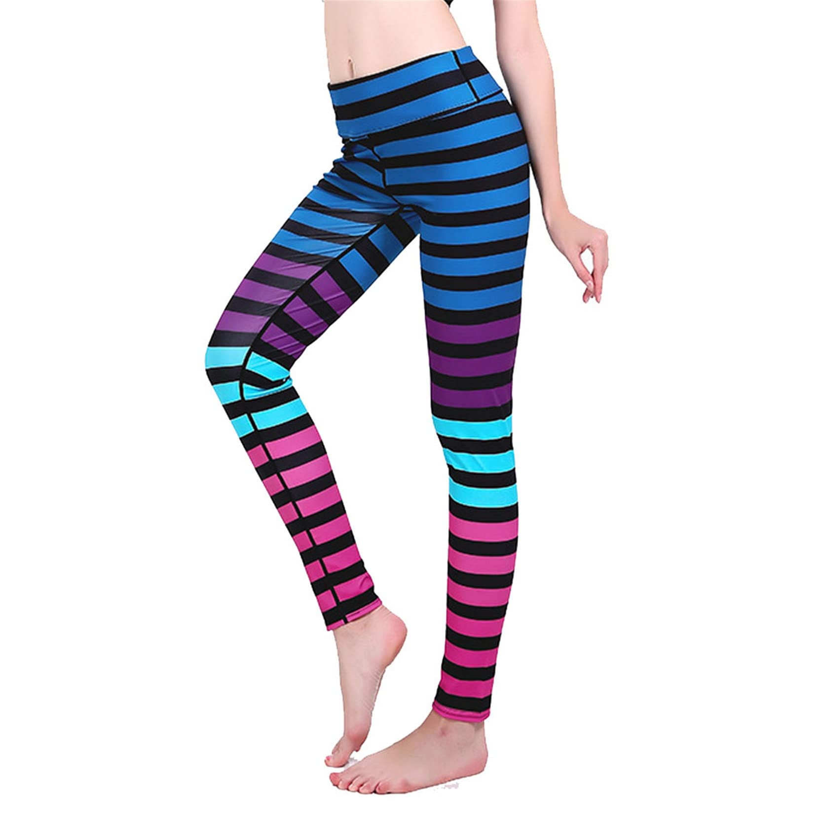Mujer Niña Gimnasio Leggings Yoga Pantalones, Pantalones de Yoga elásticos con estampado de rayas for mujer, mallas ajustadas de cintura alta, mallas de secado rápido con Control de barriga y realce d