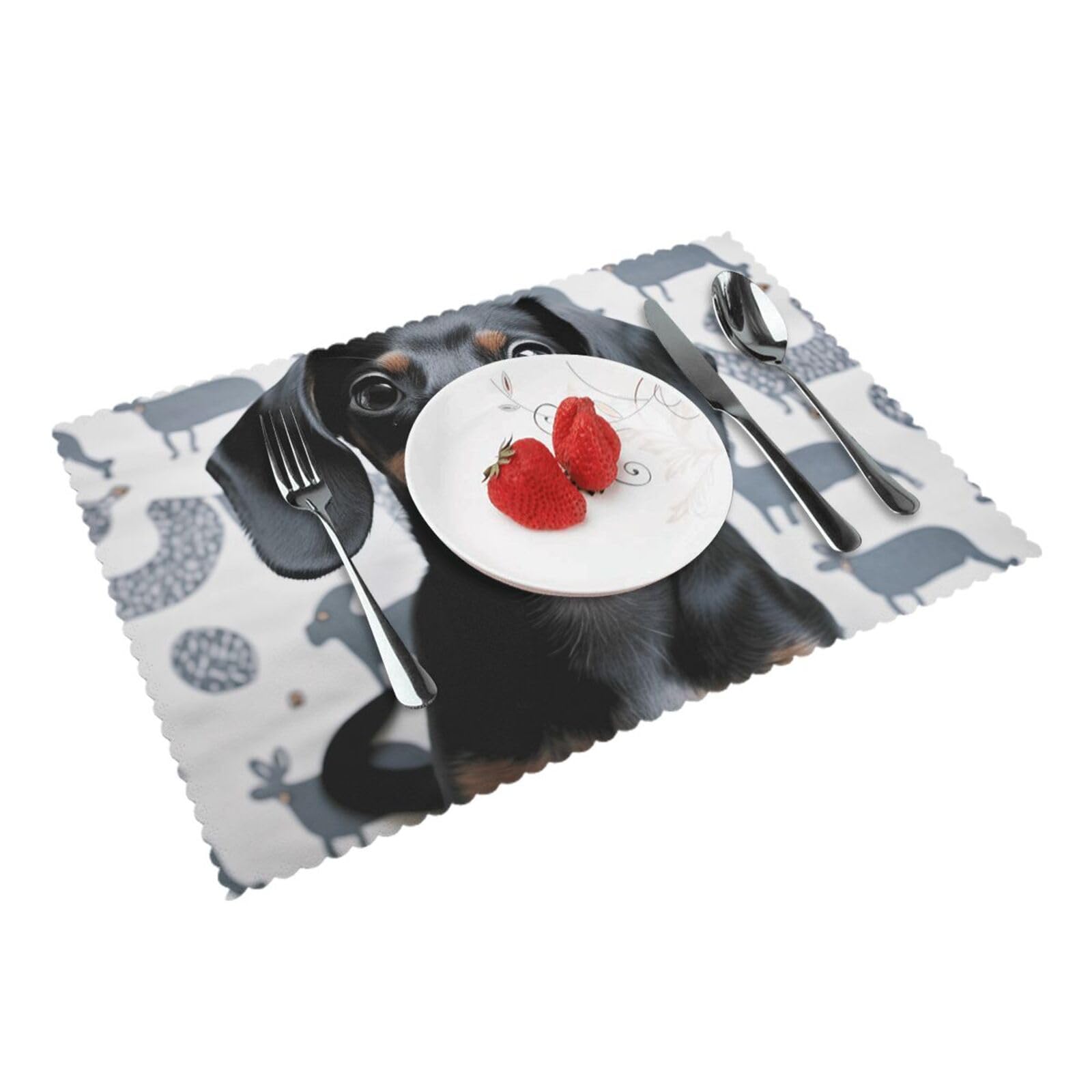 Cute Dachshund Dog Printed Placemat Heat Resistant Place Mats Set of 4 PCS Washable Kitchen Table Mats, 12x18 Inch