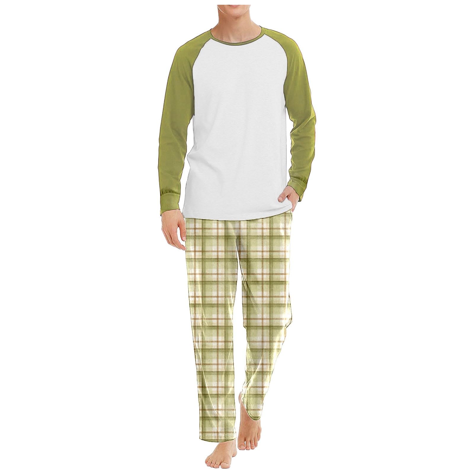 Pyjama Homme 2 Pièces – T-shirt Manches Longues + Pantalon Doux – Confort Respirant Pour Nuit – Couleurs Bloc