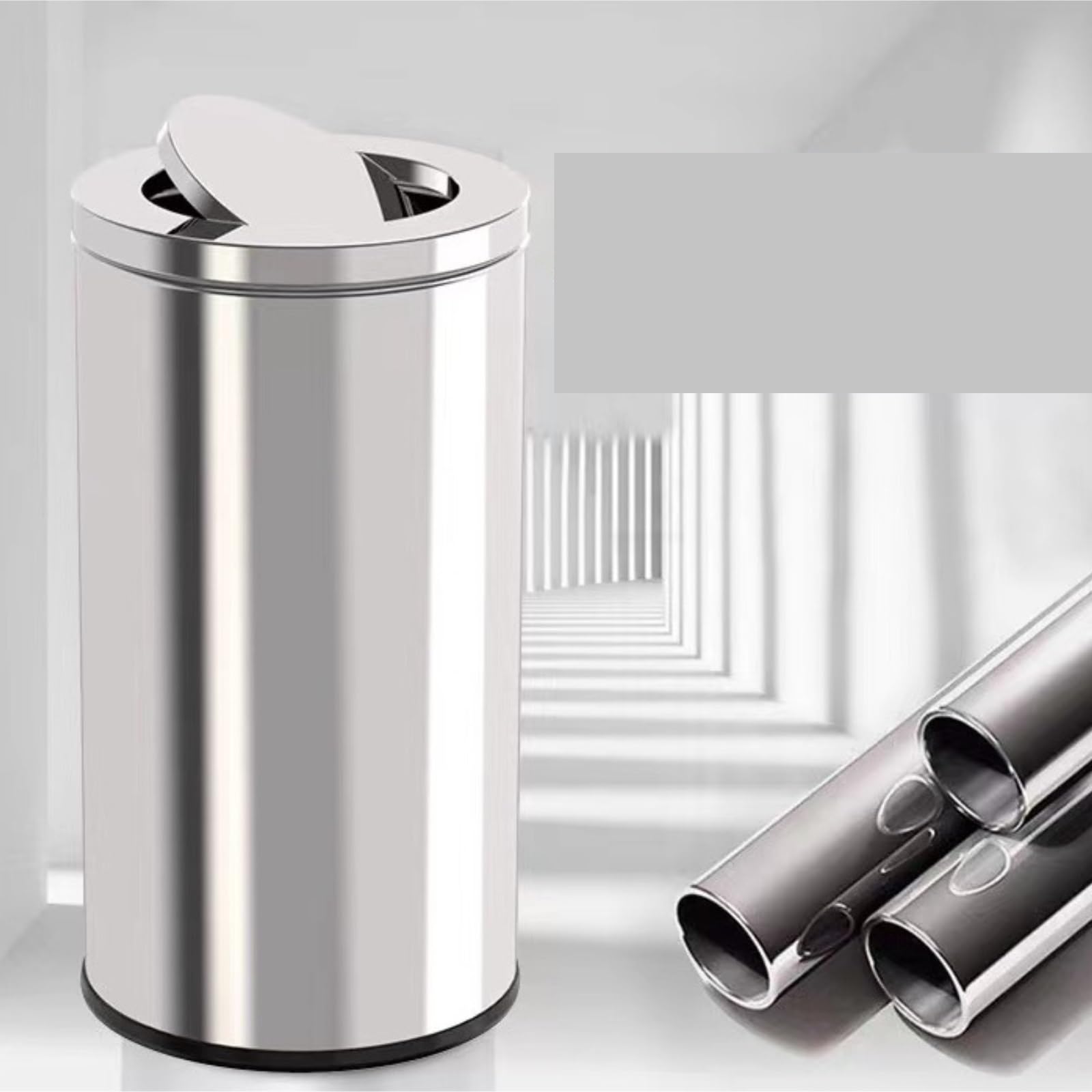 Papelera Oficina Cubos De Basura Cubo De Basura De Cocina/Cubo De Basura De Acero Inoxidable con Tapa De Tiro Directo Cubo De Basura Comercial para Hotel Papelera para Comunidad(Blue,Silver)
