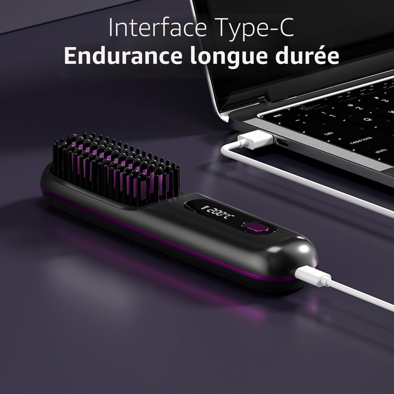 Go Brush Pro Mini brosse à lisser portable sans fil pour femme avec affichage de la température LCD, 2000 mAh, chauffage rapide et fer à lisser en céramique sans fil (BK)