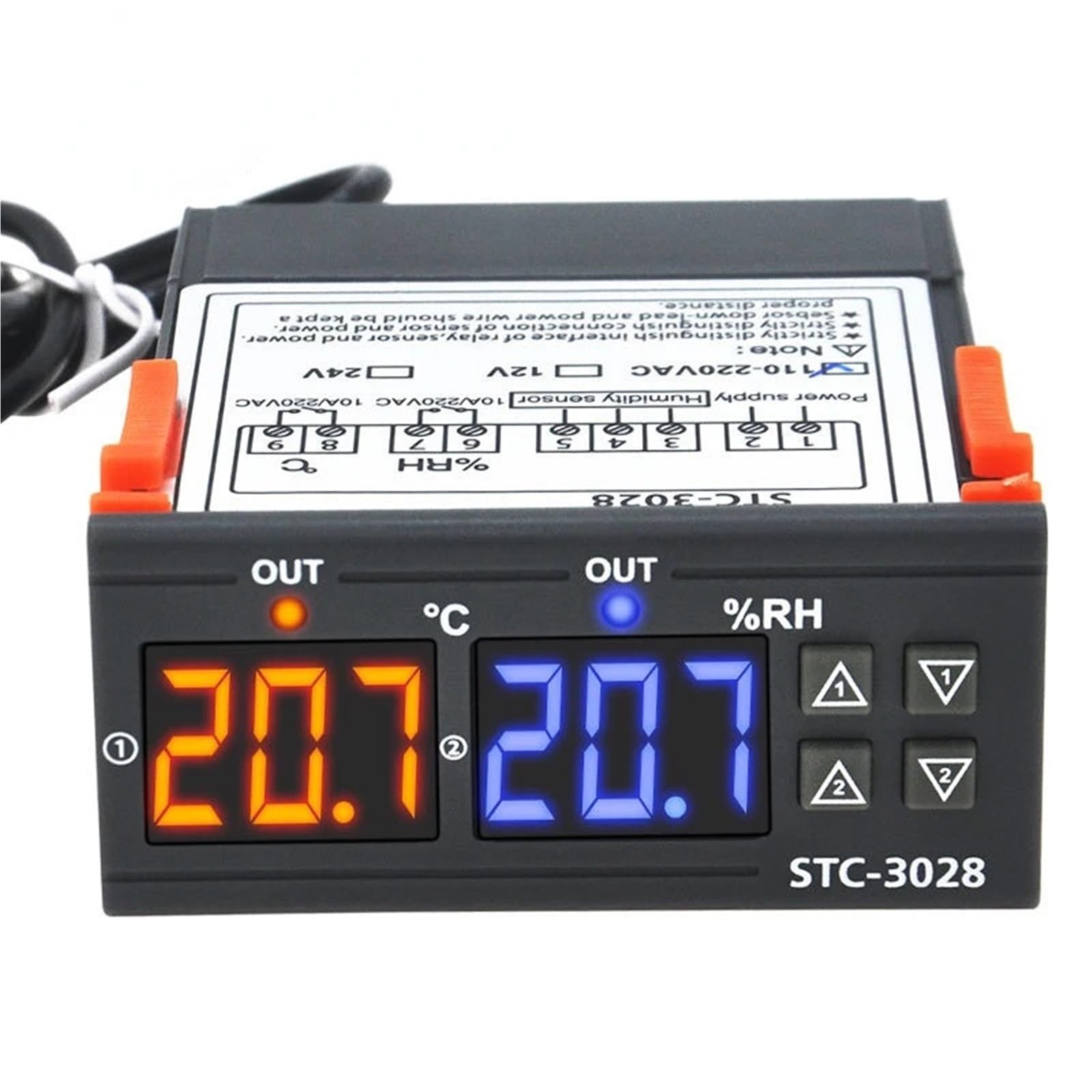 STC-3028 Doppio termostato digitale regolatore di temperatura e umidità termometro igrometro regolatore AC110-220V DC12V/24V 10A(12V)