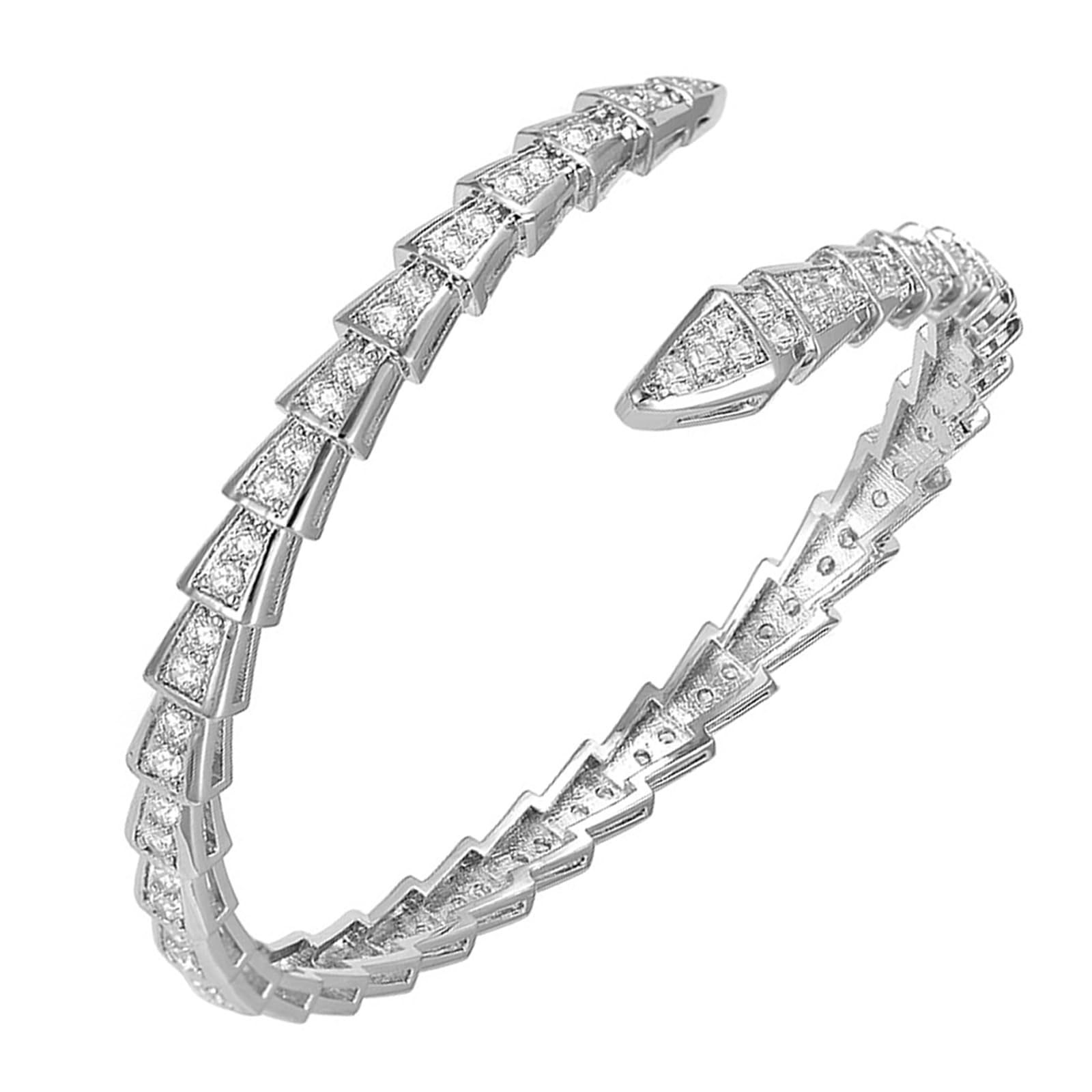 Snake Bracelet for Women - Adjustable Cuff Bangle with Sparkling Cubic Zirconia, Chic Bangle Jewelry Gift for Anniversary Party丨Silver Snake Bracelet