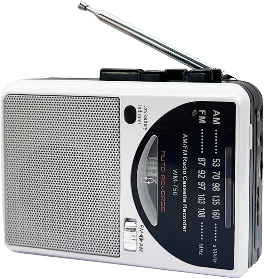 Cassette Tape Player, Cassette Recorder with Automatic Rewind, AM/FM Battery Powered Radio with 3.5MM Headphone Jack, Big Speaker, Microphone Jack, Powered by DC or AA Battery (White)