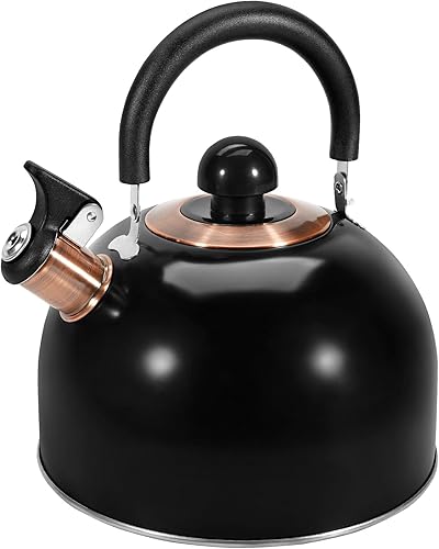 Miniatura 11 de GGC Hervidor de té para estufa, 85OZ/2.6QT Teteras silbantes para hervir agua, leche o café, Teteras de acero inoxidable rosa con mango plegable de