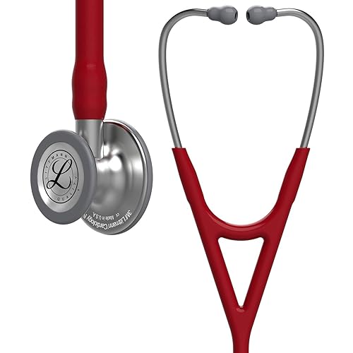 3M Littmann Cardiology IV - Estetoscopio de diagnóstico 6184, 2 veces más volumen, menos peso, campana de acero inoxidable, tubo color borgoña de 27