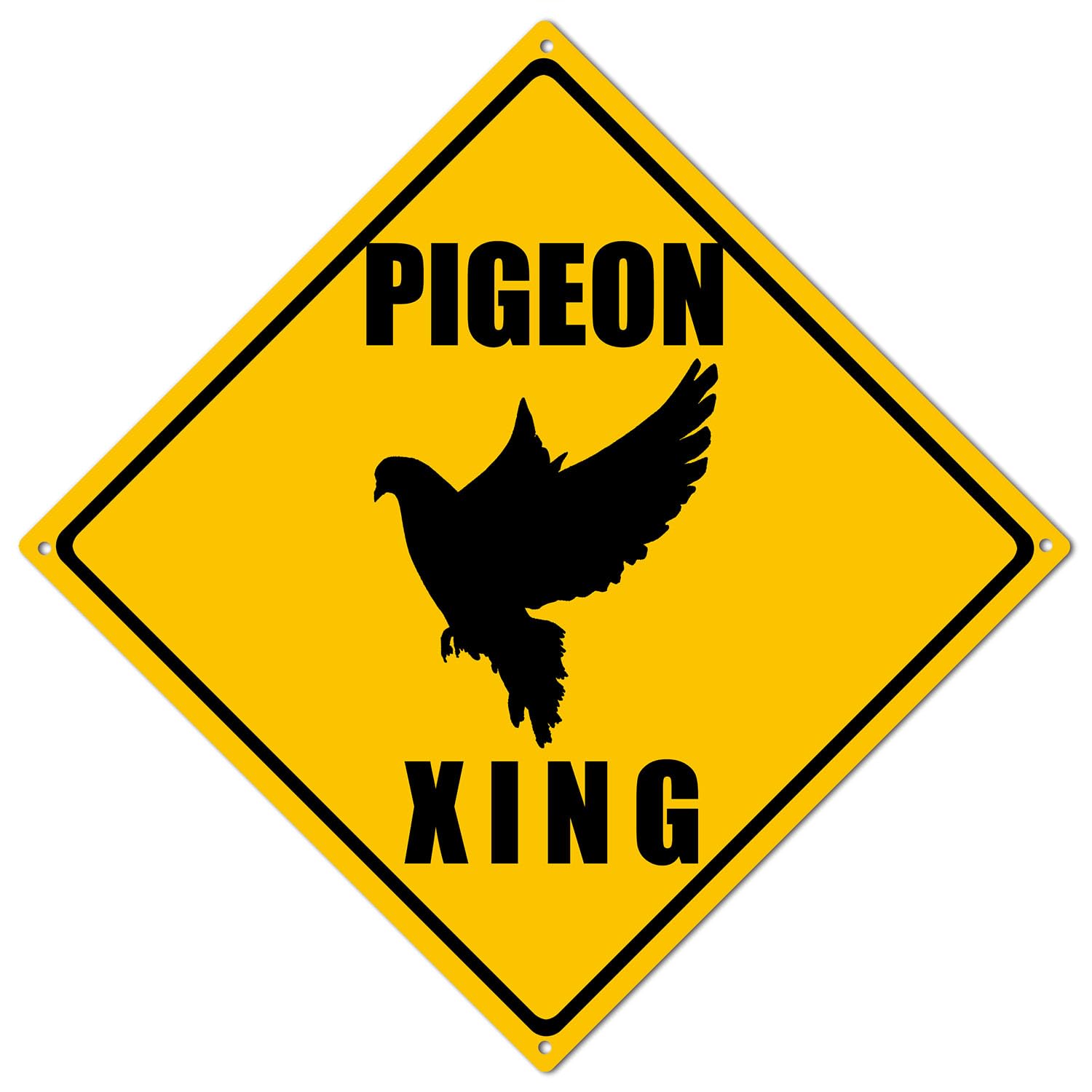 8x8In Metal Aluminum Sign Diamond Sign Pigeon Xing Crossing Sign Black Yellow Eye-Catching Durable Rust-Resistant Easy to Install