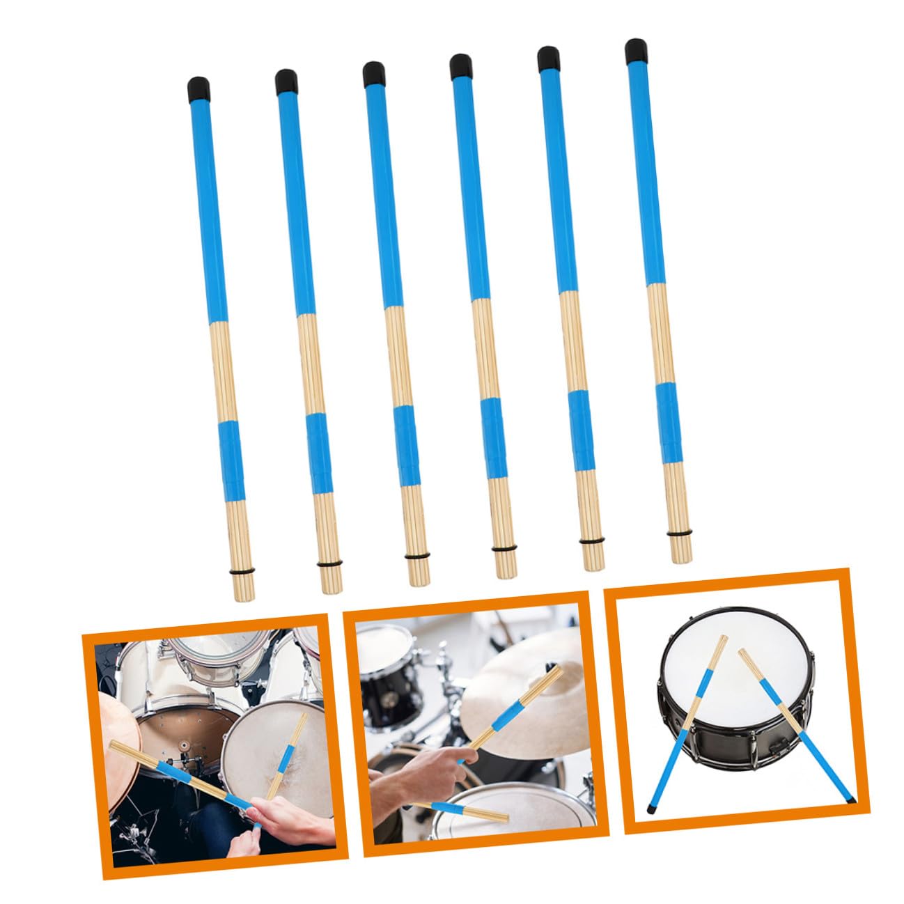 Abaodam 3 Paia Spazzole per Batteria in Bambù Design Unico e Prestazioni Eccellenti, Accessori Portatili per Strumento Percussione