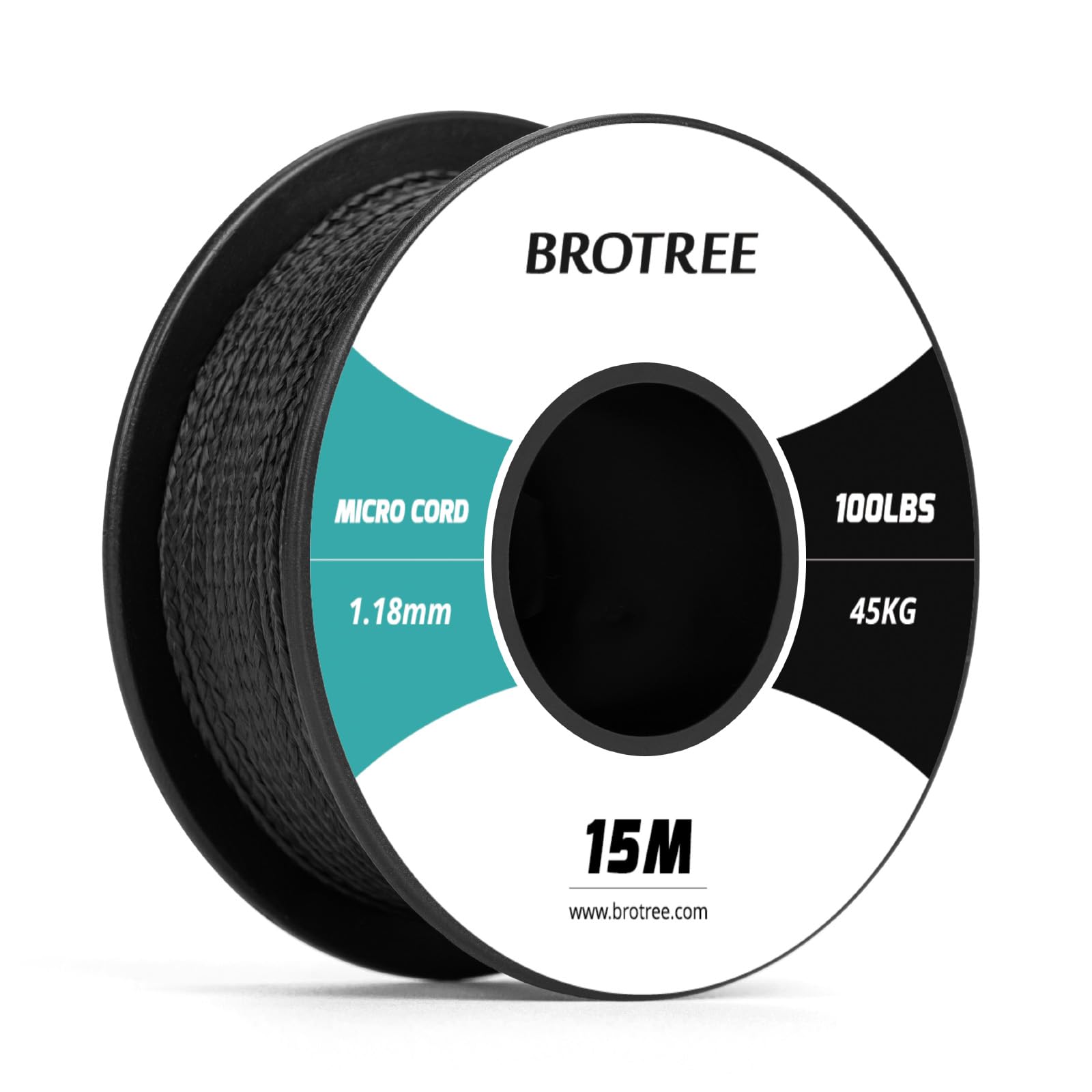 Brotree Black Micro Cord 1.18Mm Paracord 15M Thin Cord Braided Cord For Bracelet, Crafting And Diy - 45Kg Breaking Load (Black)
