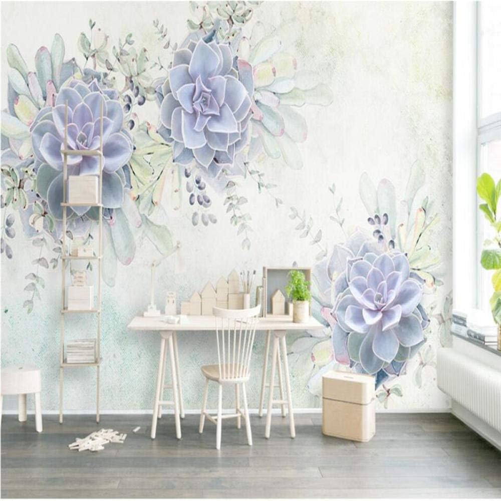 Amazon Ljjlm 壁紙薄紫新鮮水彩3dステレオ多肉植物テレビ背景壁カスタム大壁画緑シルク壁紙 160x1cm 壁紙