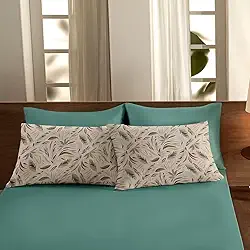 Jogo de Lençol Cama Casal Malha Comfort 100% algodão 3 Peças Estampadas (Folhagem Verde)