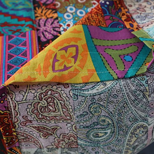 Jaijy Cotton Linen Patchwork Colorful Table Cloth Rectangle Tablecloth For Party Boho Tablecloth French Country Table Cloth Birthday Tablecloth For Kitchen Dinning Table Decoratives, 55"X63" #TOP5