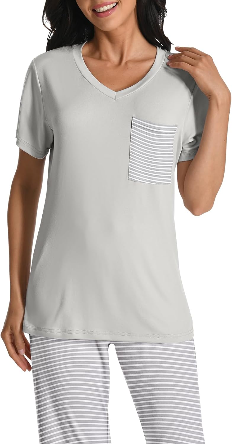 COSSEN Women’s Pajama Set 2 Piece Super Soft Sleepwear Short Sleeve Top and Pants with Pockets Long Sleeve PJ Sets - Image 4