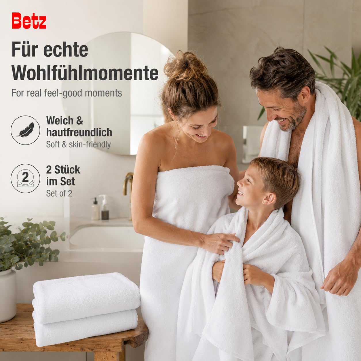 Betz set di 2 asciugamani per sauna PALERMO 100% cotone 80x200 cm colore bianco