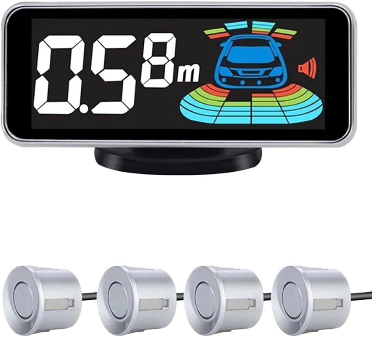 Parking Sensor Kit Backlight Parktronic L-ed Display Backup Monitor Detector Assistant 4/6/8 Sensor Alarm(Silver sensors,6 sensors)