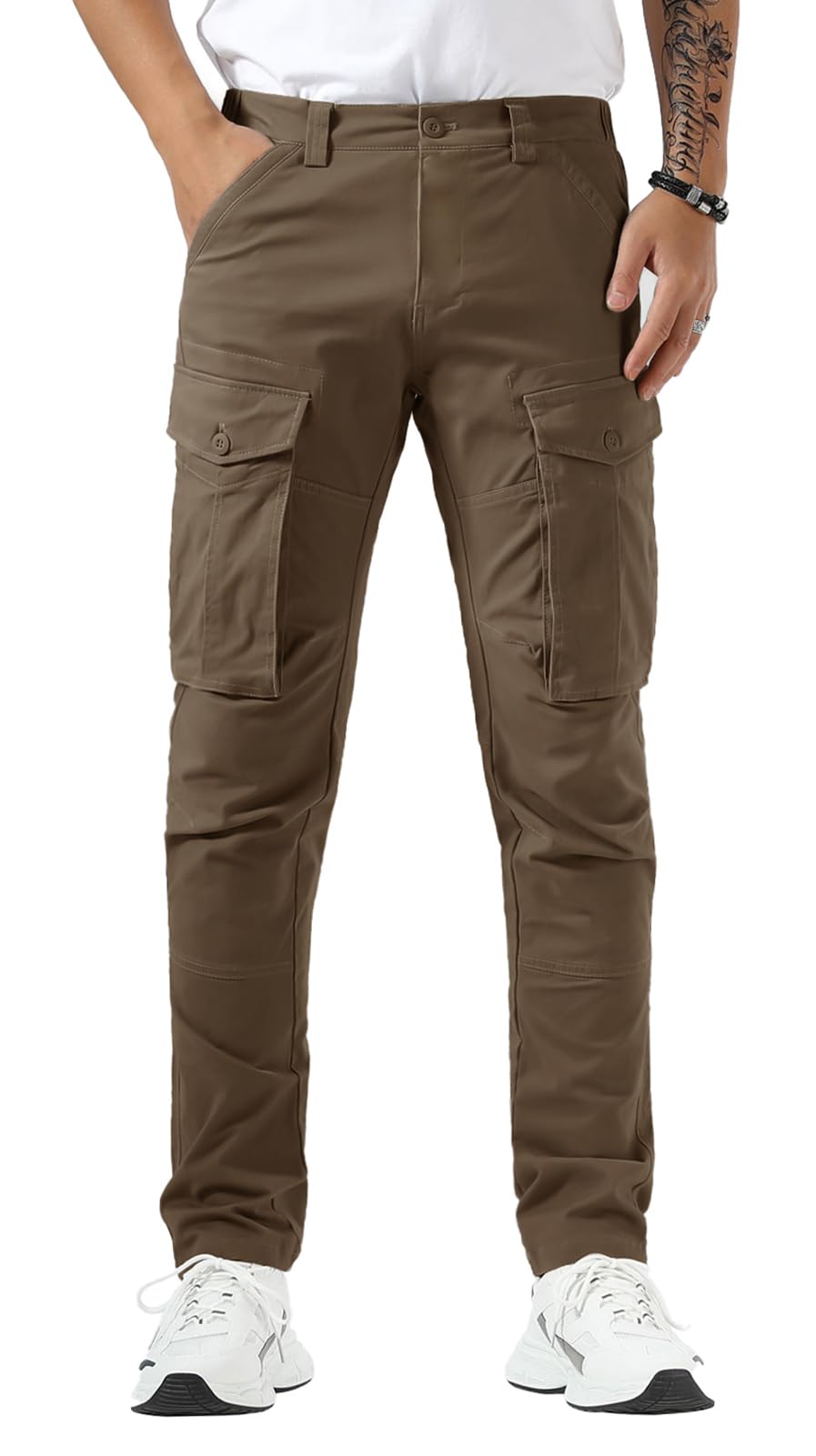 Plaid&Plain Men's Cargo Pants Slim Fit with Articulated Knees