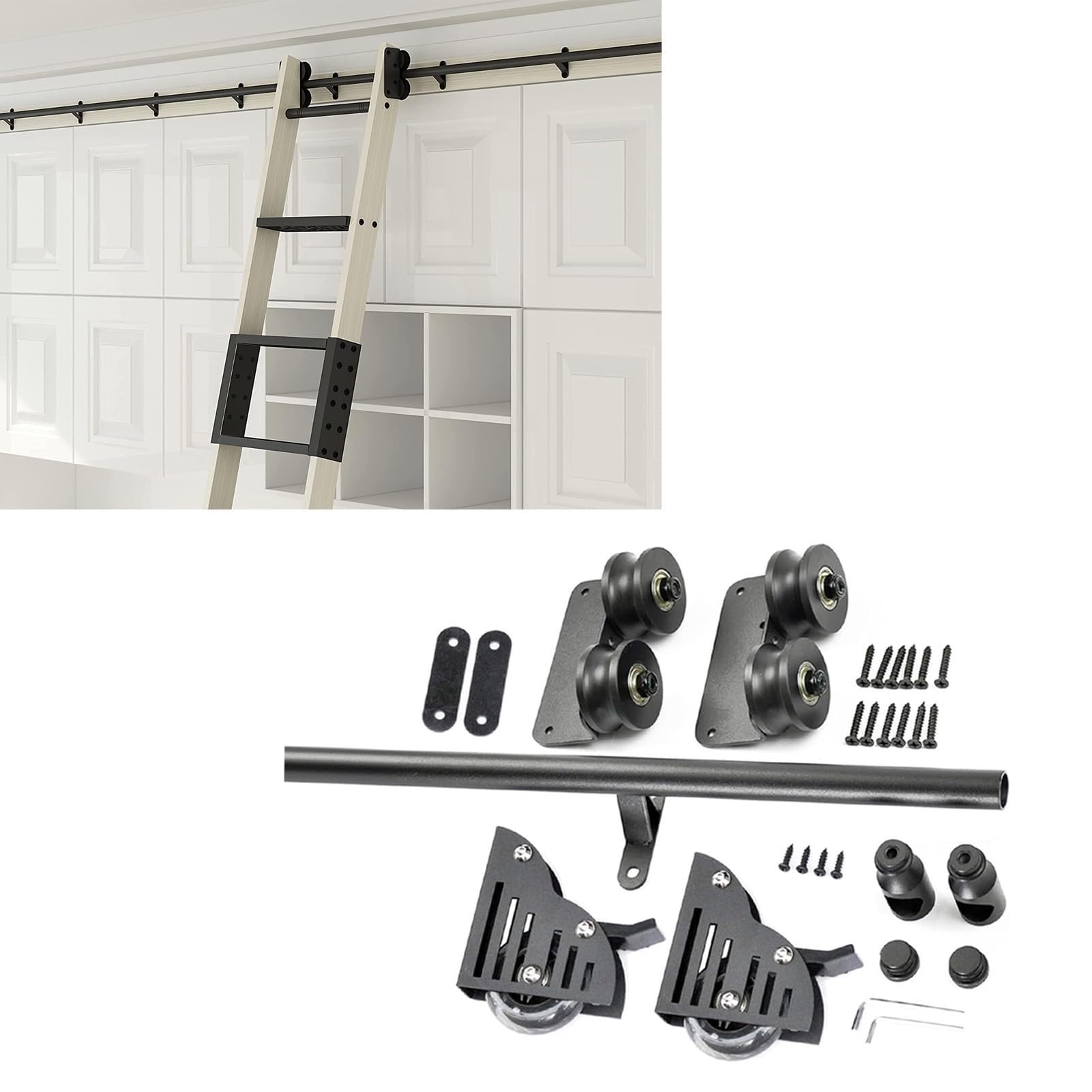 OOPDNEGAK Round Tube Mobile Laddes Track, Rolling Laddes Hardware Library, Sliding Kit For Loft, Slide Rails Rolling Ladder Trackes Rail, Bookcase Sliding Ladder Railes(300cm(9.8 ft) track kit)