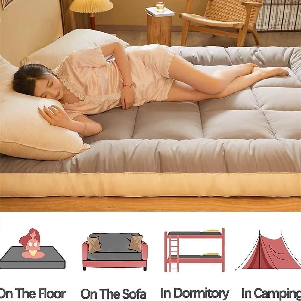 Japoński materac futon – gruba zwijana podkładka do spania na sofy i pokoje gościnne, ergonomiczna, wygodna, przenośna, zajmująca mało miejsca, idealna do użytku domowego i w podróży.