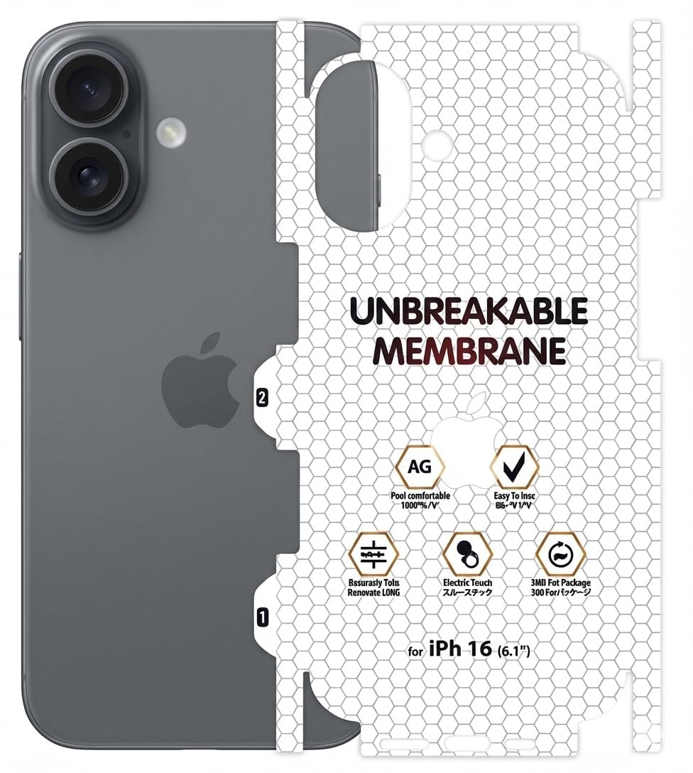 jgd products matte finish full body cover back protector compatible with iphone 16 | unbreakable membrane scratch guard full fit protective, case friendly, (back & side) (pack of 1)