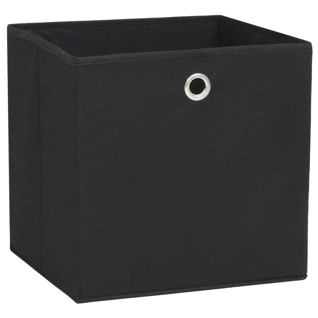 vidaXL Storage Boxes, Pack of 4, Non-Woven Fabric, Foldable Design, Space-saving, Convenient Metal Eyelet, Modern Black
