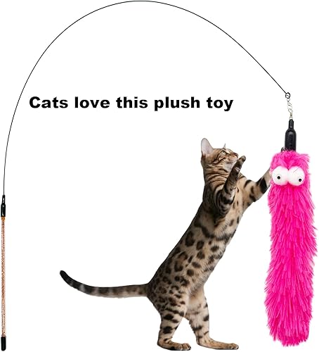 Miniatura 3 de Juguetes de plumas para gatos, 1 varita de juguete elástica para gatos y 8 piezas de repuesto de gusanos de plumas, juguete interactivo para gatos