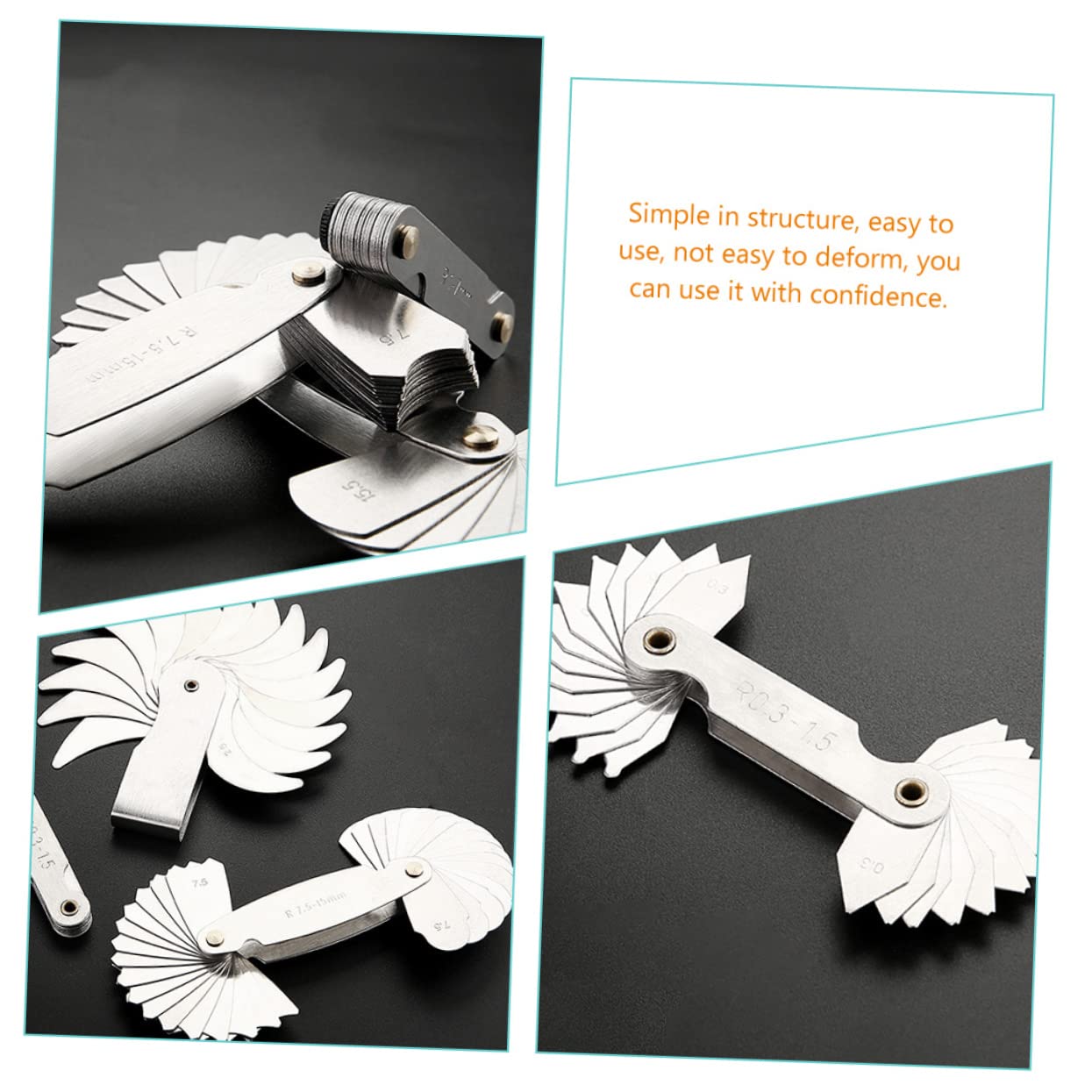 2pcs Radius Gauge Stainless Steel Radius Meters Metric Gap Measuring Tool Arc Measuring Tool for Machinists
