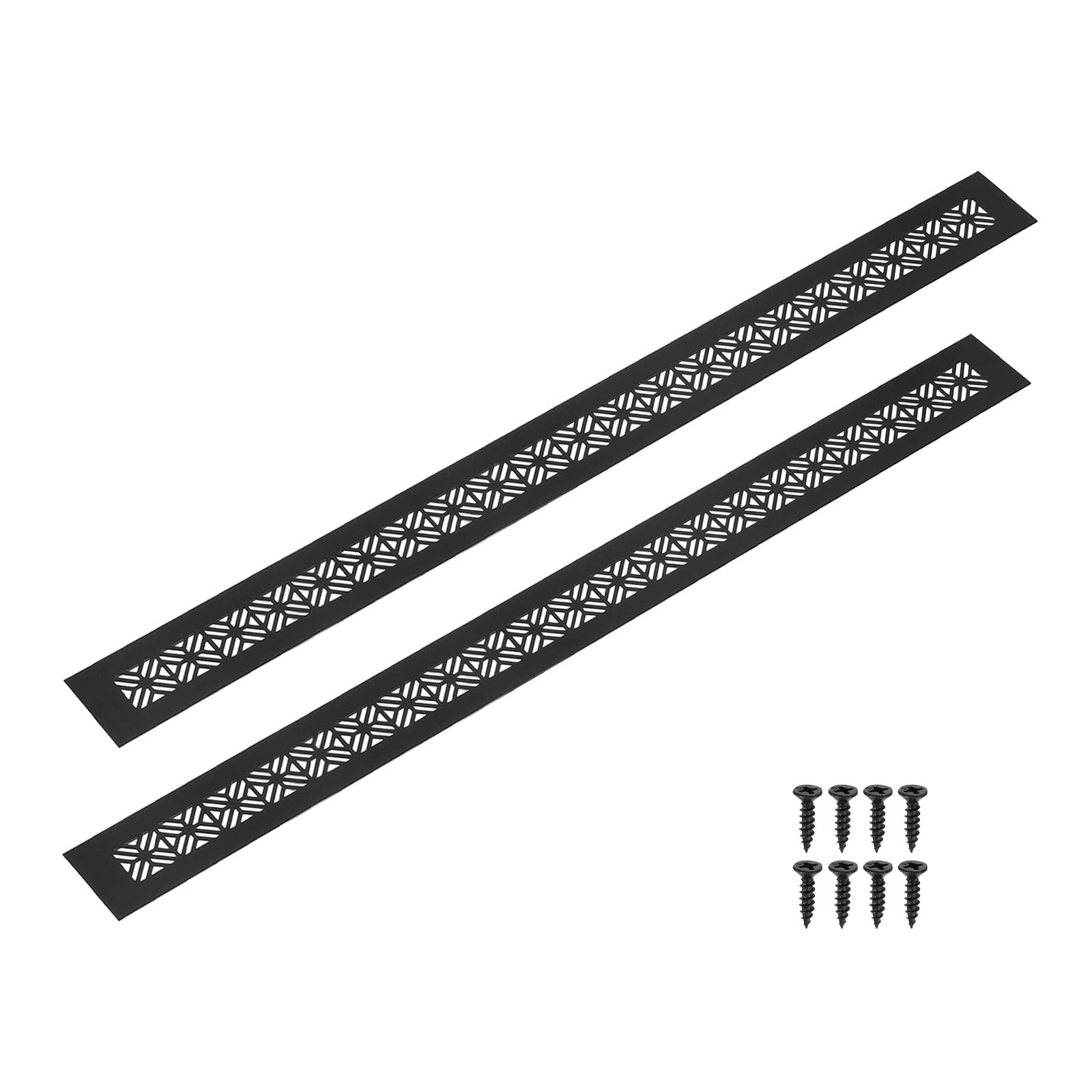 sourcing map 2Pcs Aluminum Alloy Air Vents, 600 x 50mm / 23.6 x 2" Rectangle Louvered Ventilation Grille Cover with Mounting Screws for Door Cabinet Wardrobe, Matt Black