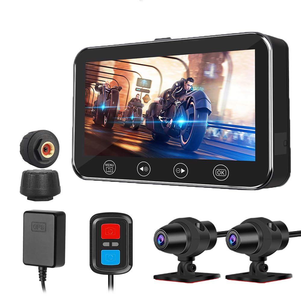 CAMECHO Dashcam Per Moto Doppia Fotocamera - Ant./Post. 1080p, IP67, Display 3", Scheda 32GB Inclusa, G-Sensor, Visione Notturna